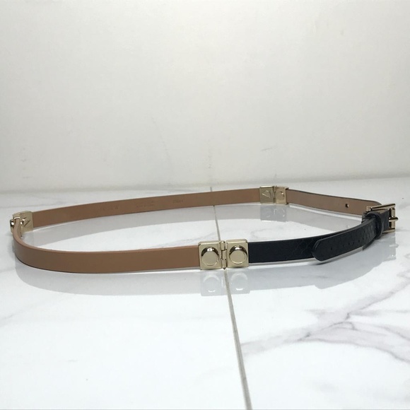 J.Crew Mixed Leather Rivet Tan & Black Thin Belt - Picture 4 of 8